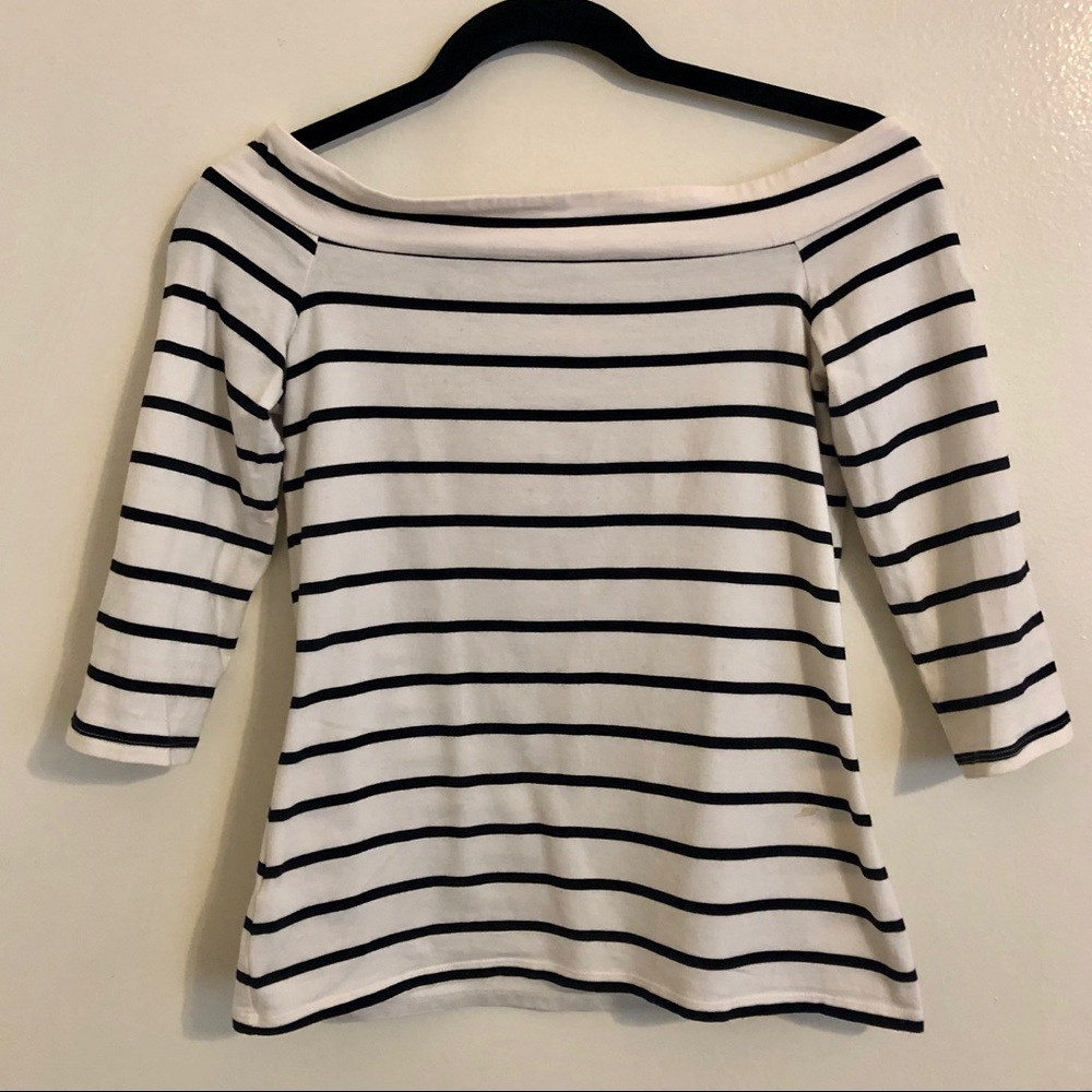 Off The Shoulder Top, White and Black Stripes